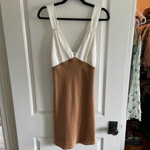 NWT Abercrombie & Fitch Satin Slip Mini Dress - Brown & White, Size Small Tall